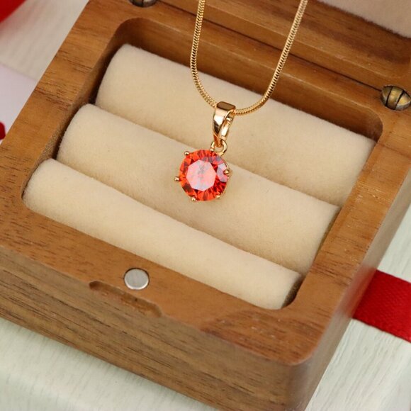 "Fiery Red Round Pendant in Gold Plating with Elegant Minimal Look, XPPT1676 - Picture 5 of 13